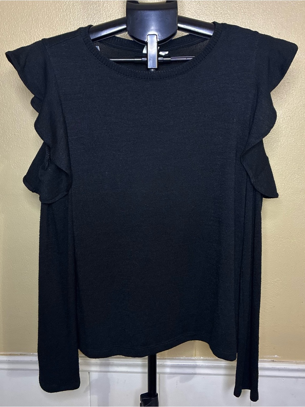 GAP Black Ruffle Sleeve Long-Sleeve Top